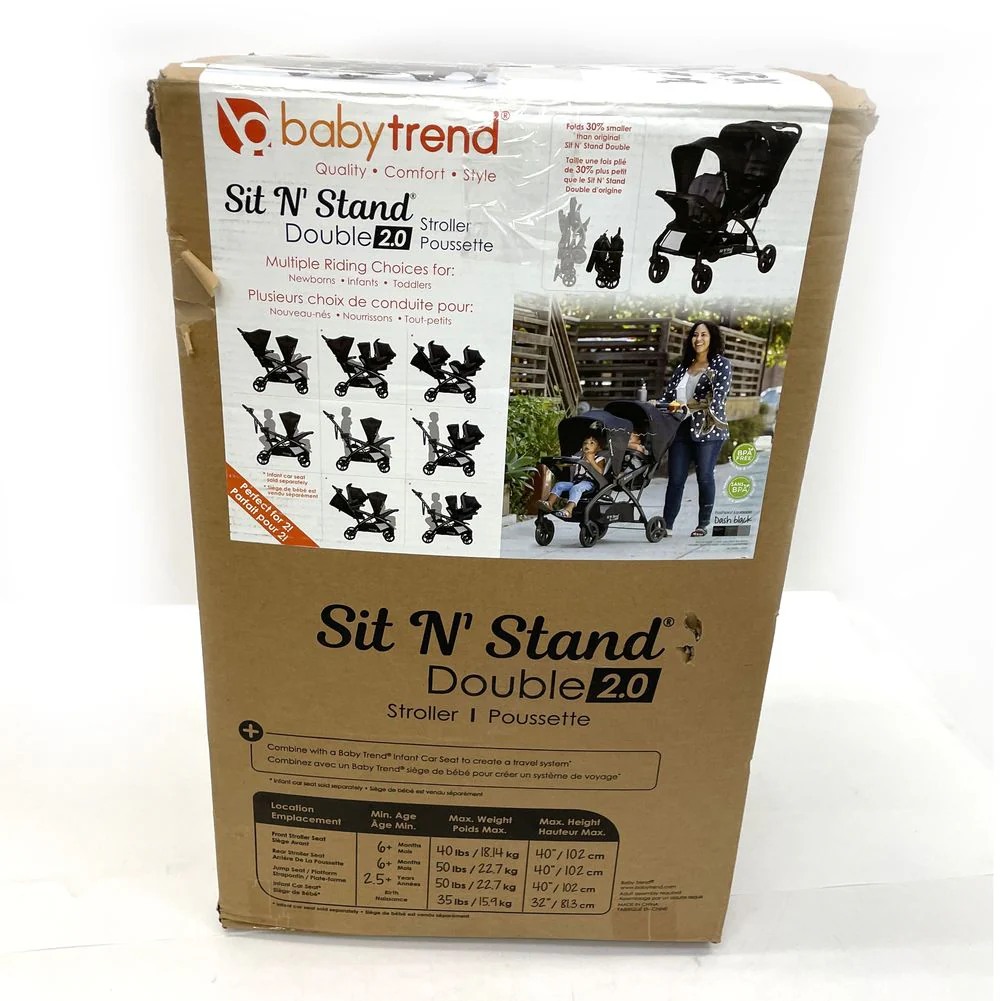 Baby Trend Sit n Stand Double 2.0 Stroller - Dash Black (Open Box) - Image 2