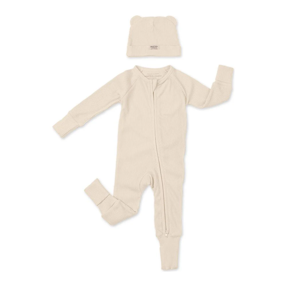 Good Little Citizens Rib Zip Fit Footie Sleeper & Beanie Set - Image 9