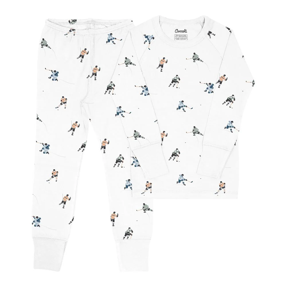 Coccoli Cotton-Modal Long Sleeve Pyjamas - Hockey Players on Cream - Image 4