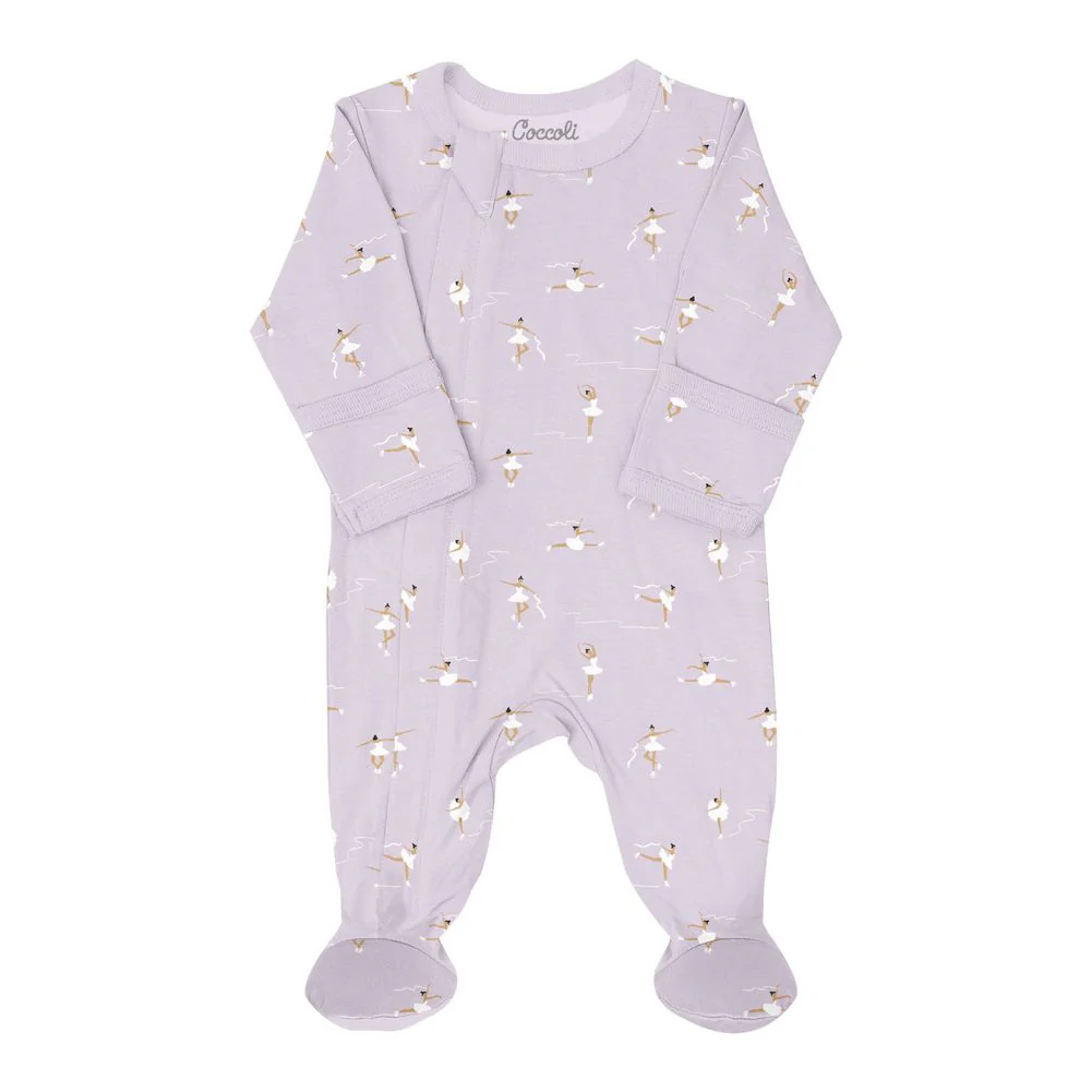 Coccoli Modal Zippered Footie Sleeper - Figure Skaters on Purple - Image 7