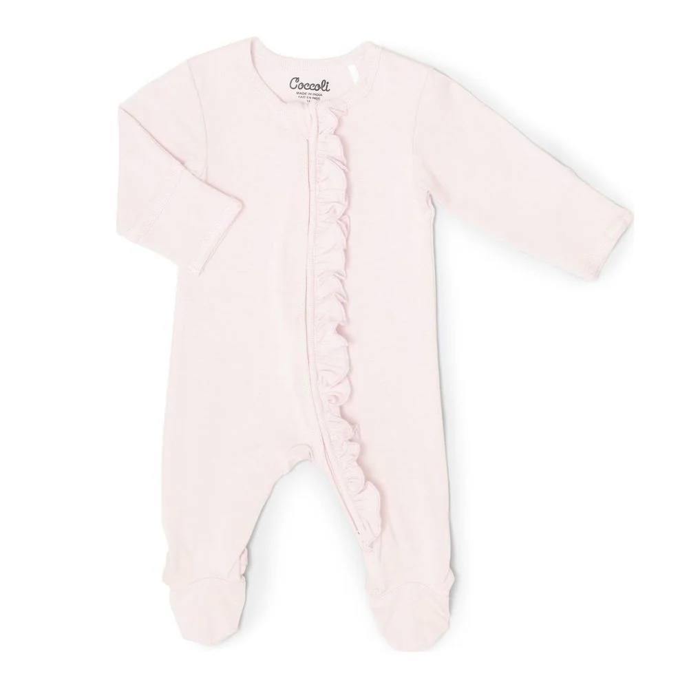 Coccoli Tencel Modal Zippered Footie Sleeper with ruffles - Image 4