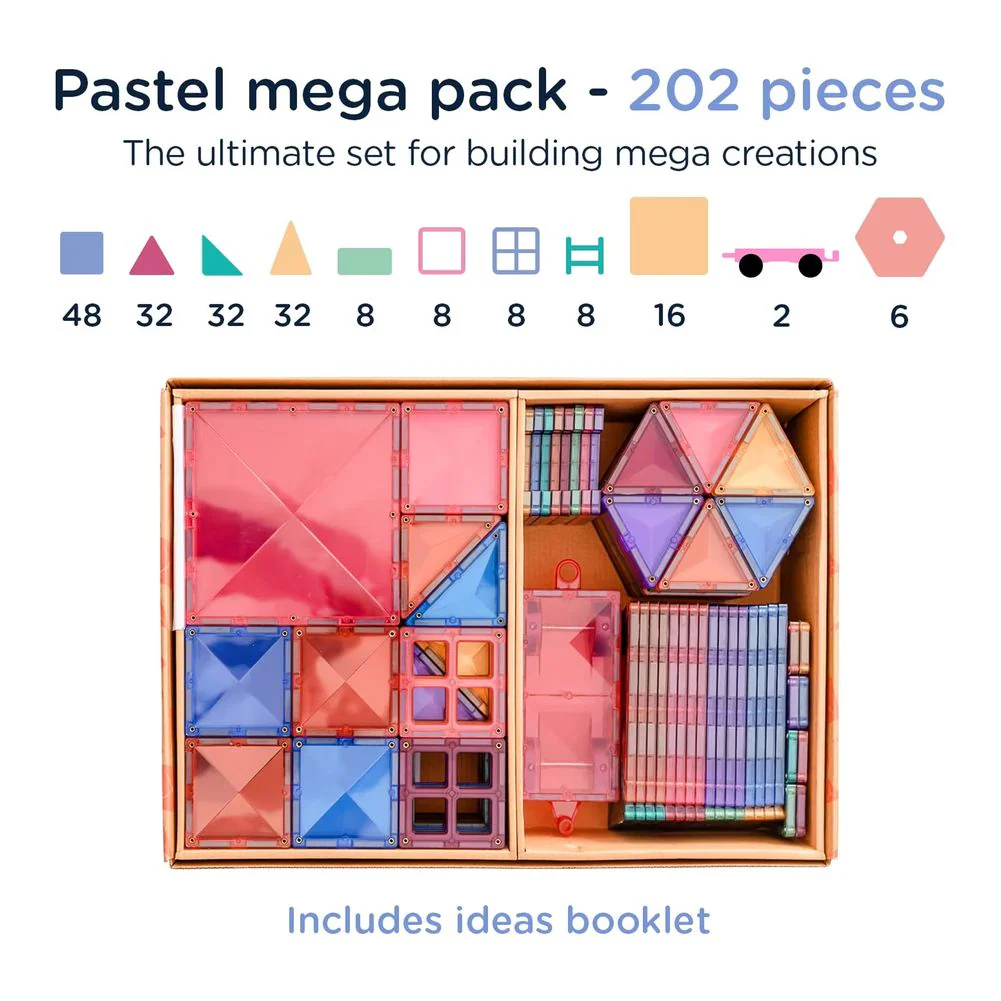 Connetix 202-piece Magnetic Tiles Mega Pack - Pastel - Image 2