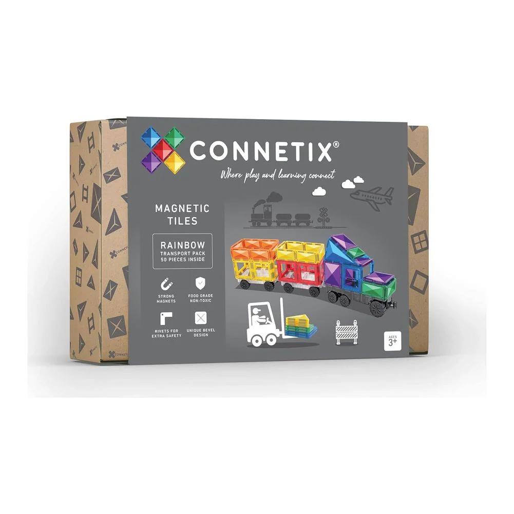 Connetix 50-Piece Magnetic Tiles Transport Pack - Rainbow