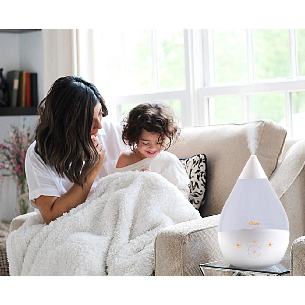 Crane Drop 3-in-1 Cool Mist Humidifier with Nighlight - White - Image 3
