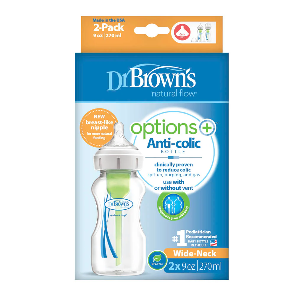 Dr. Brown's Anti-Colic Options+ 2-Pack Wide Neck Baby Bottles - 9oz - Image 2