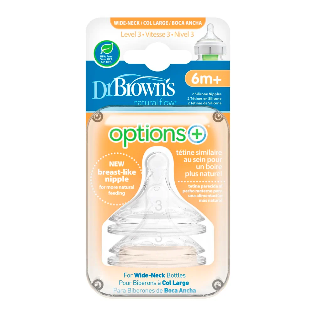 Dr. Brown's Options+ 2-Pack Wide Neck Nipples - Level 3 (6 Months+) - Image 2