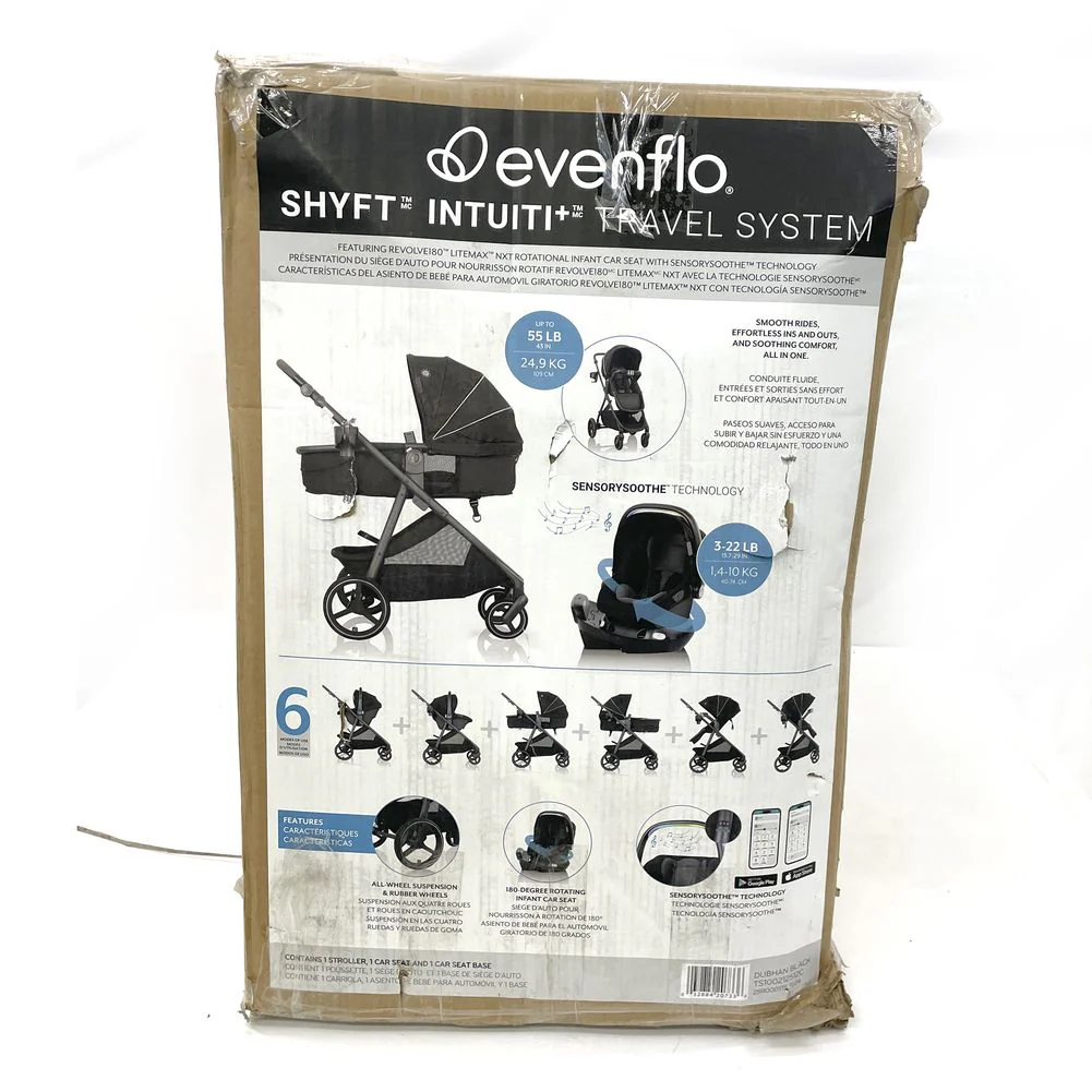 Evenflo Shyft Intuiti+ and Revolve180 LiteMax NXT with SensorySoothe Travel System - Dubhan Black (Open Box) - Image 2