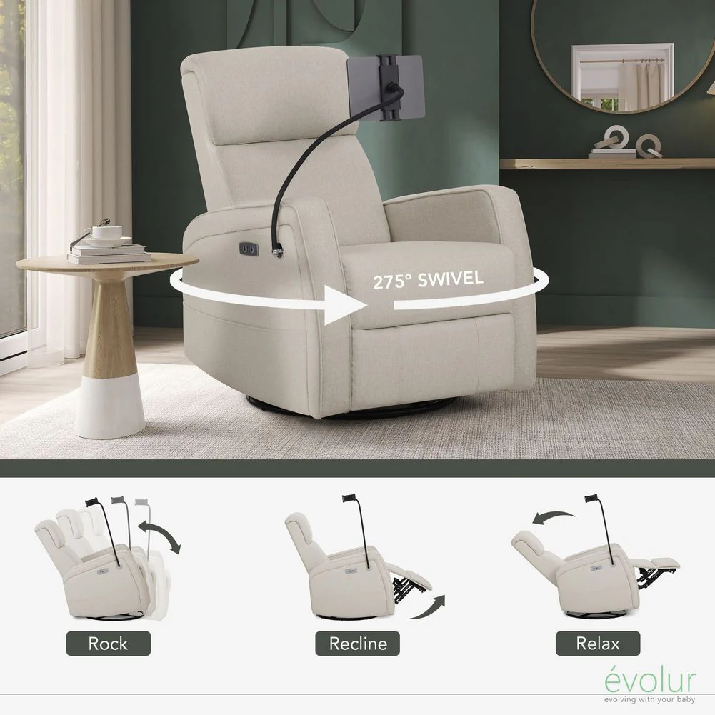 Evolur Lorene Power Recline Glider with Swivel Base and Device Holder - Image 6