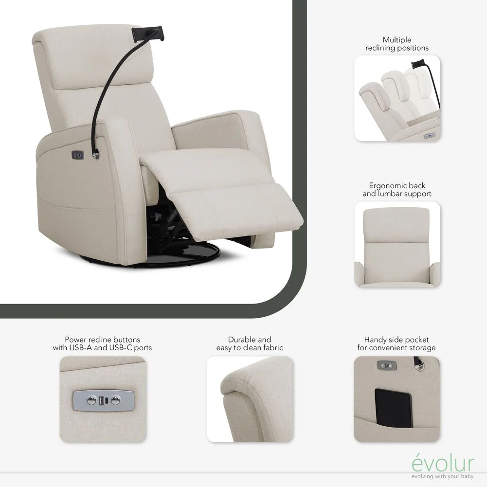 Evolur Lorene Power Recline Glider with Swivel Base and Device Holder - Image 7
