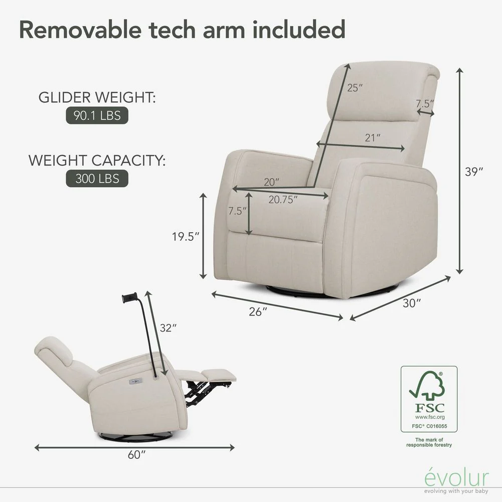 Evolur Lorene Power Recline Glider with Swivel Base and Device Holder - Image 9