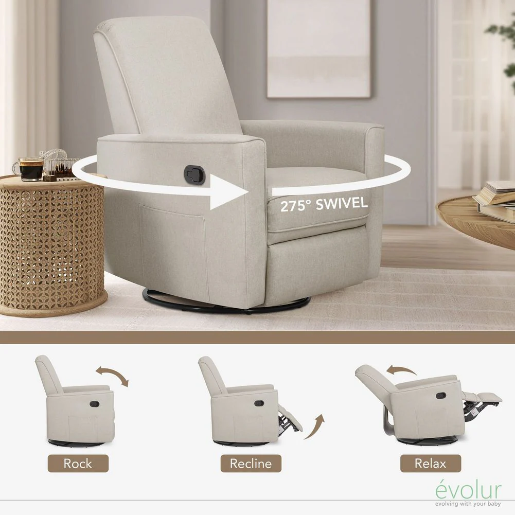 Evolur Monroe Glider Recliner with Swivel Base - Light Sand - Image 3