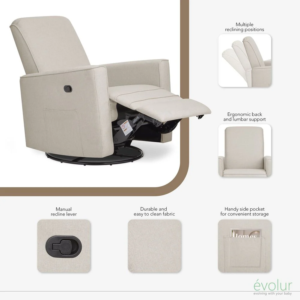 Evolur Monroe Glider Recliner with Swivel Base - Light Sand - Image 4