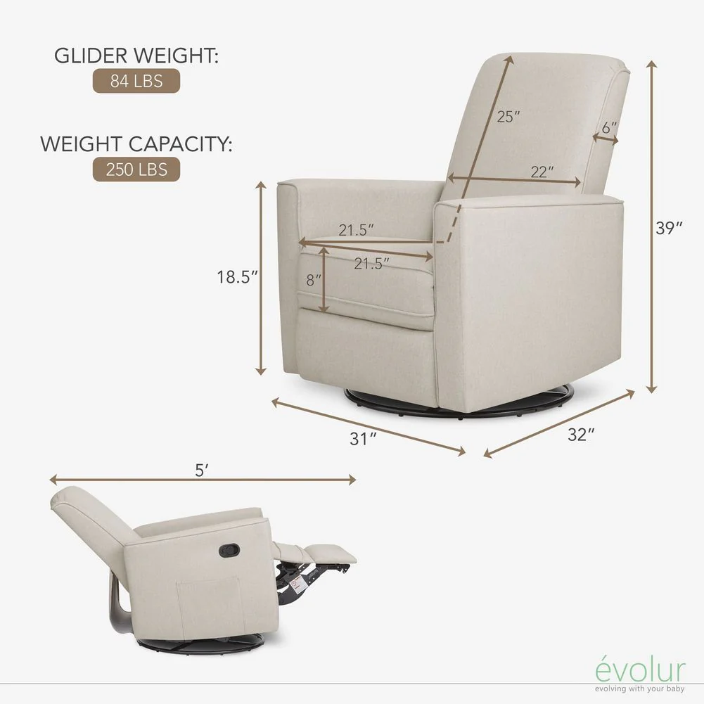 Evolur Monroe Glider Recliner with Swivel Base - Light Sand - Image 5