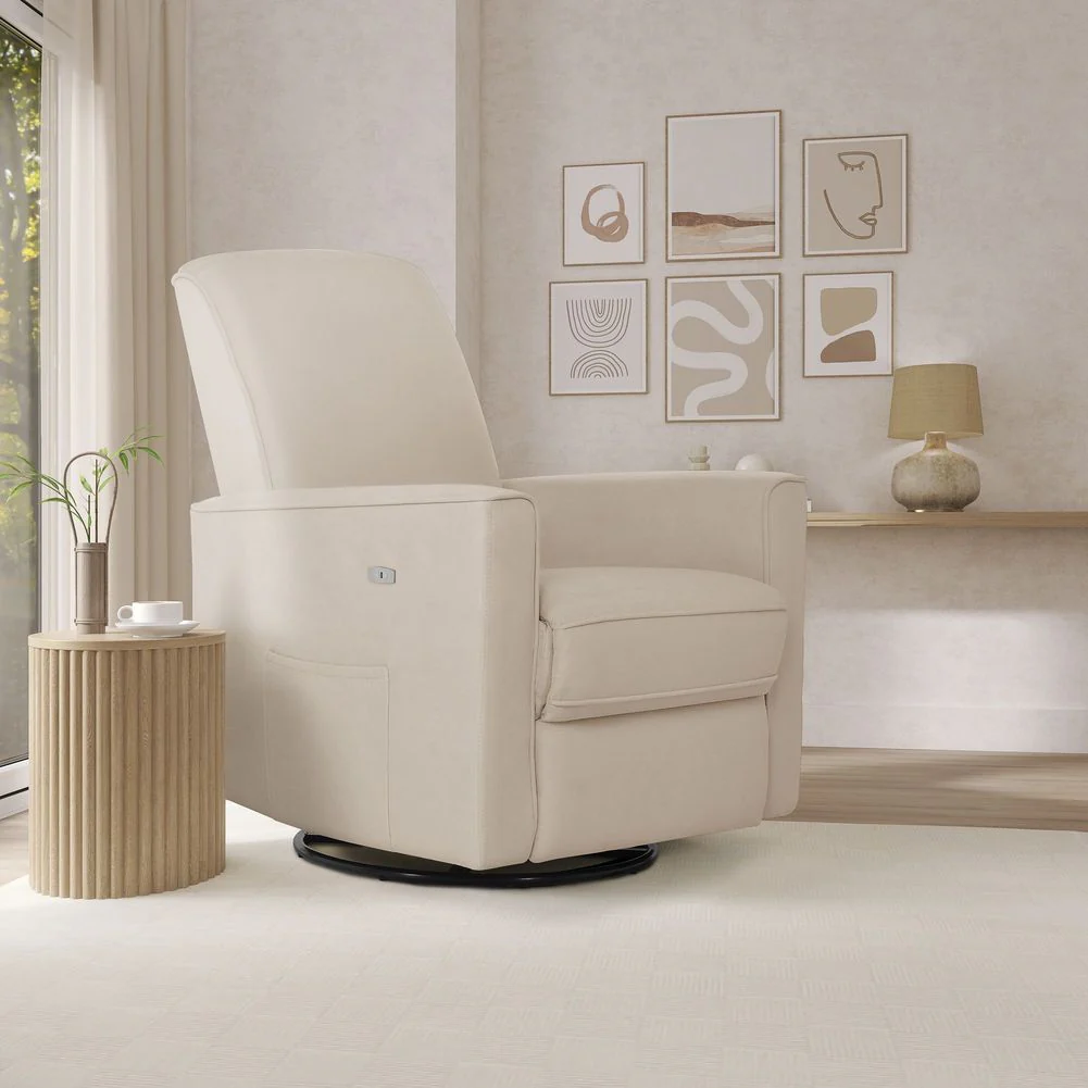 Evolur Monroe Glider with Swivel Base and Power Recline - Light Sand - Image 4