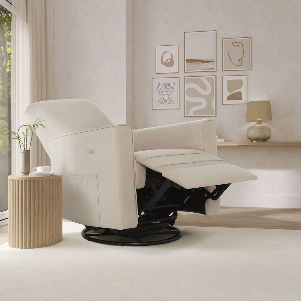 Evolur Monroe Glider with Swivel Base and Power Recline - Light Sand - Image 5