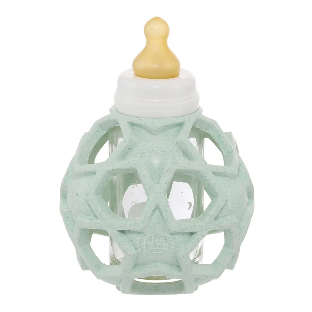 Hevea 2-in-1 Glass Baby Bottle in Upcycled Rubber Star Ball Cover - Mint(4oz) (Open Box)