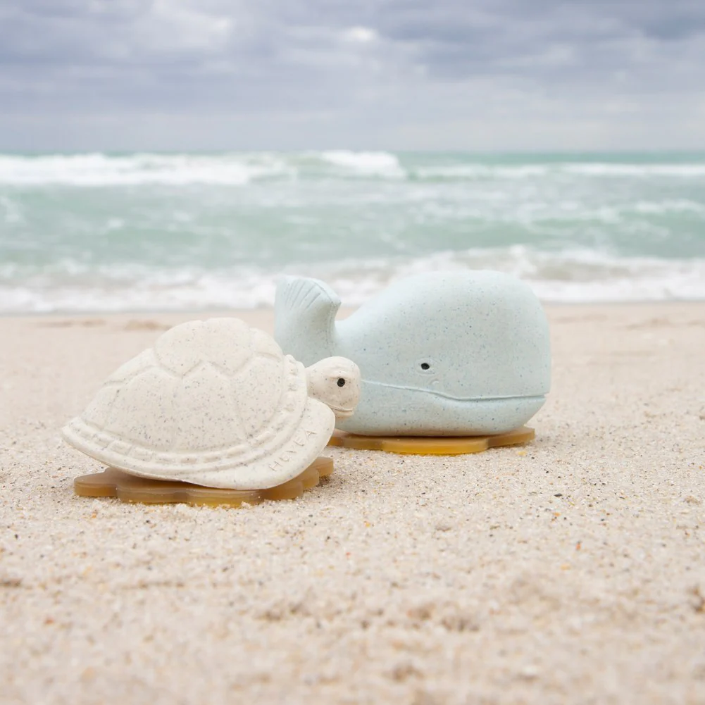 Hevea Squeez N Splash Whale & Turtle Bath Toys - Blue Sky & Vanilla White - Image 3