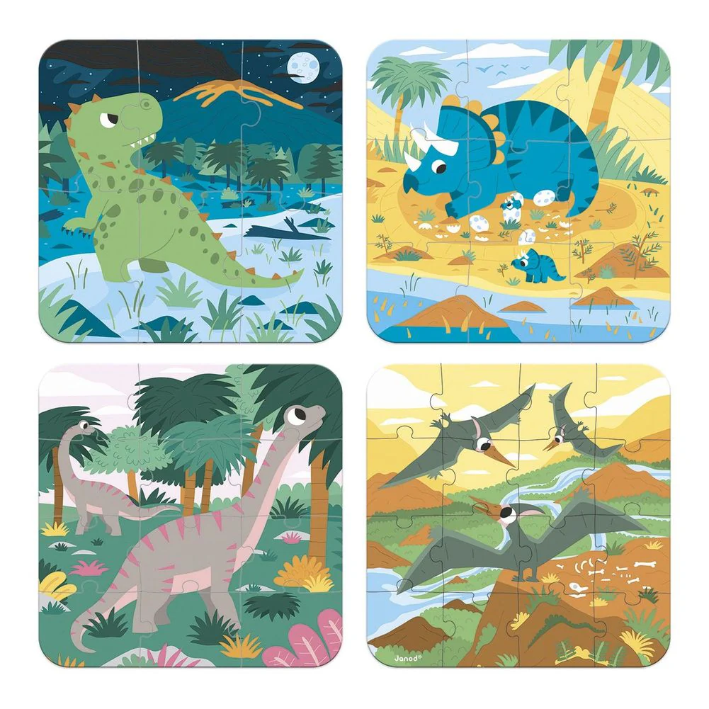 Janod 4-in-1 Progressive Puzzles Set - Dinosaurs - Image 2