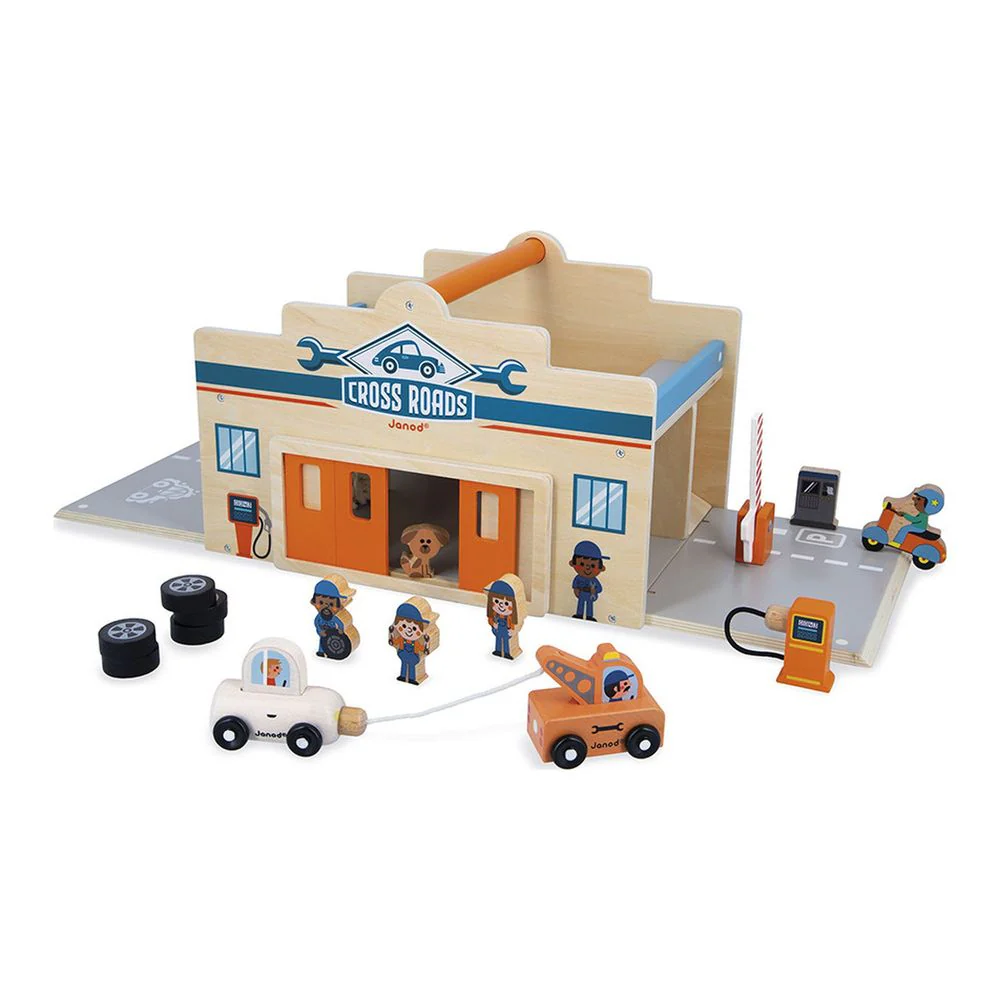 Janod Cross Roads Garage Wooden Playset