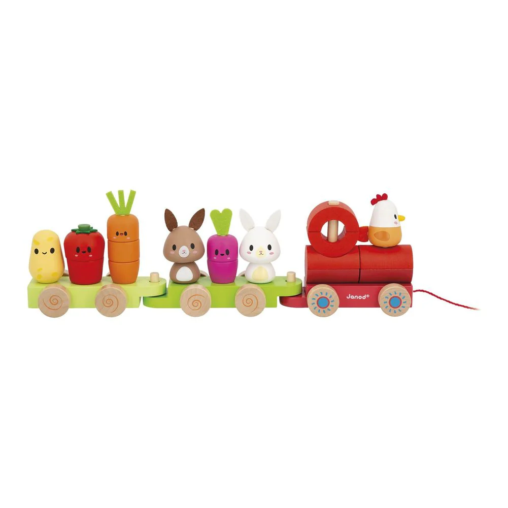 Janod Farm Pull-Along Train Wooden Toy Set