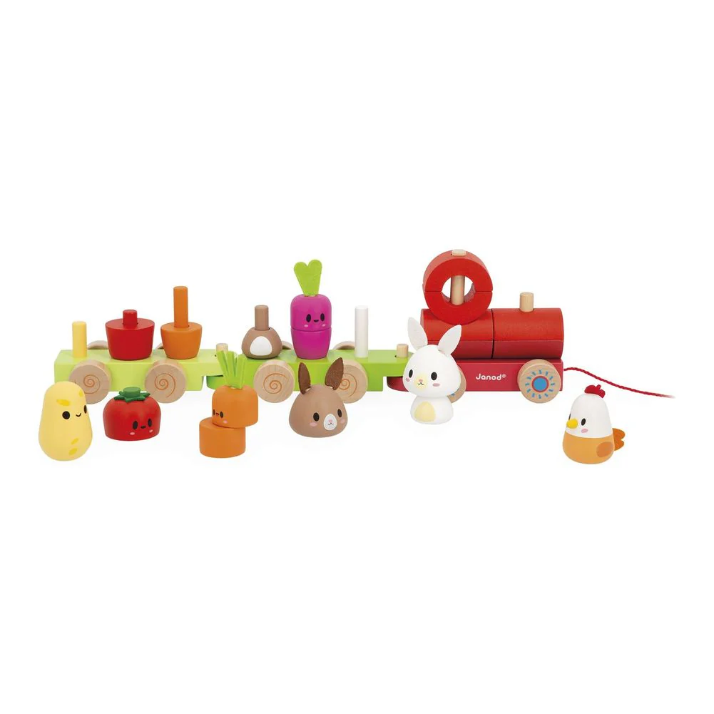 Janod Farm Pull-Along Train Wooden Toy Set - Image 3