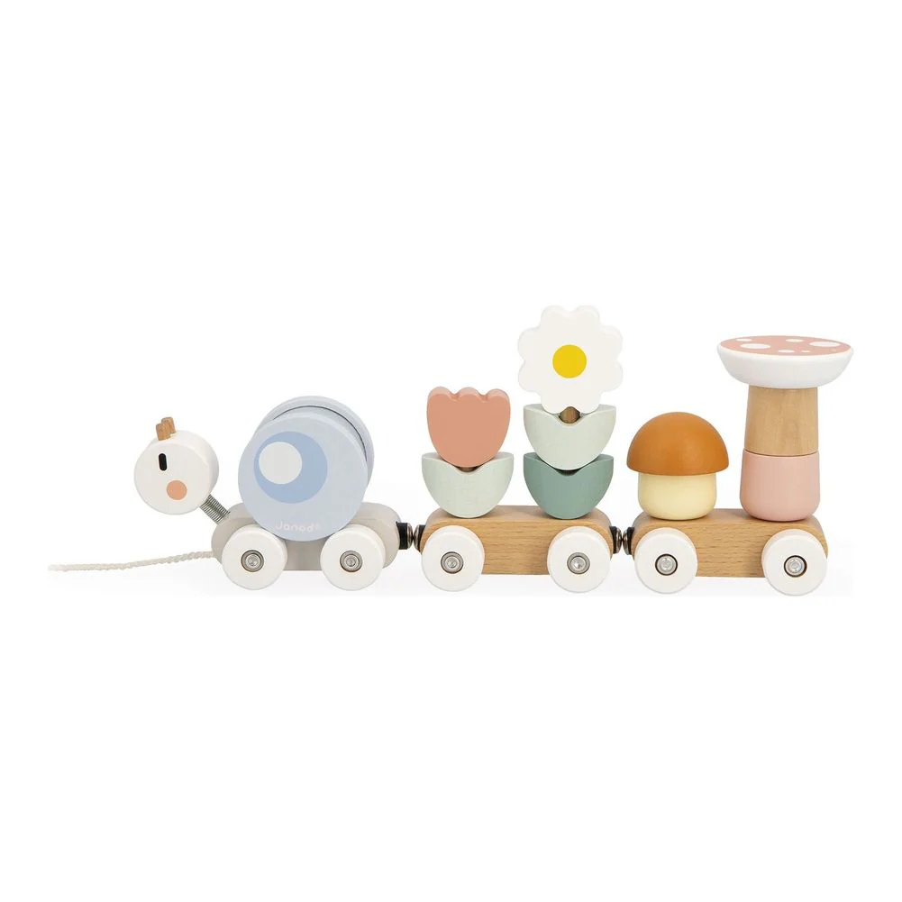 Janod Sweet Cocoon Pull-Along Snail Train Wooden Toy Set - Image 2