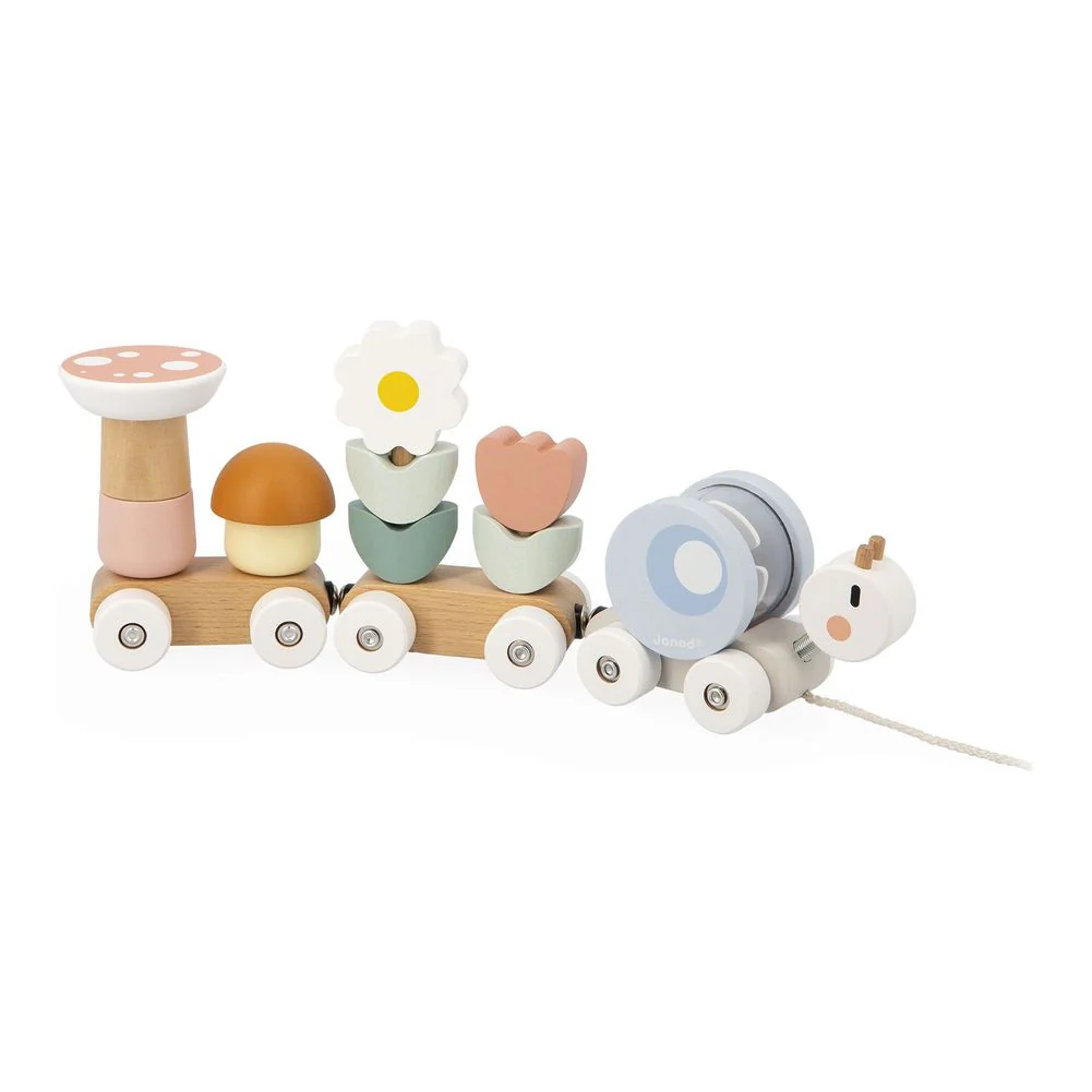 Janod Sweet Cocoon Pull-Along Snail Train Wooden Toy Set - Image 3