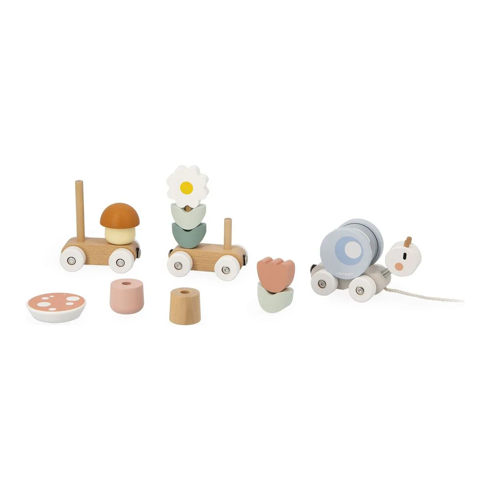 Janod Sweet Cocoon Pull-Along Snail Train Wooden Toy Set - Image 6