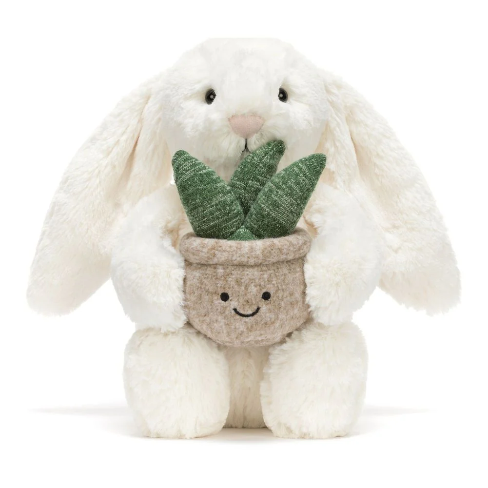 Jellycat Bashful Bunny Plush Toy - Cream Bunny with Plant (9 inch) - Image 2