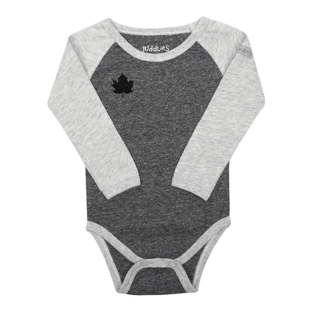 Juddlies Organic Cotton Raglan Long Sleeve Bodysuit - Graphite Black (0-3 Months, 8-12 lbs)
