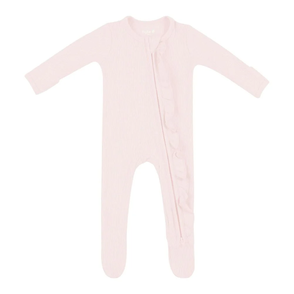 Kyte Bamboo Ribbed Ruffle Zippered Footie Sleeper - Image 9