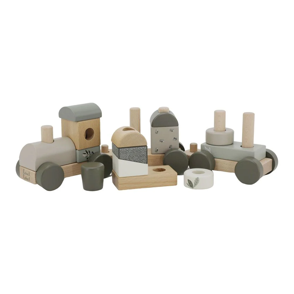 Label Label Stacking Train Wooden Activity Toy - Olive Green - Image 3