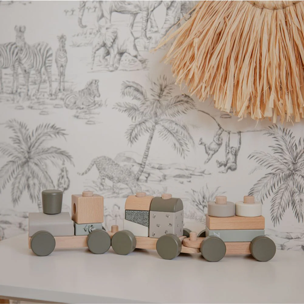 Label Label Stacking Train Wooden Activity Toy - Olive Green - Image 4