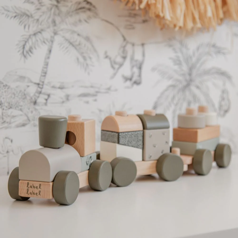 Label Label Stacking Train Wooden Activity Toy - Olive Green - Image 5