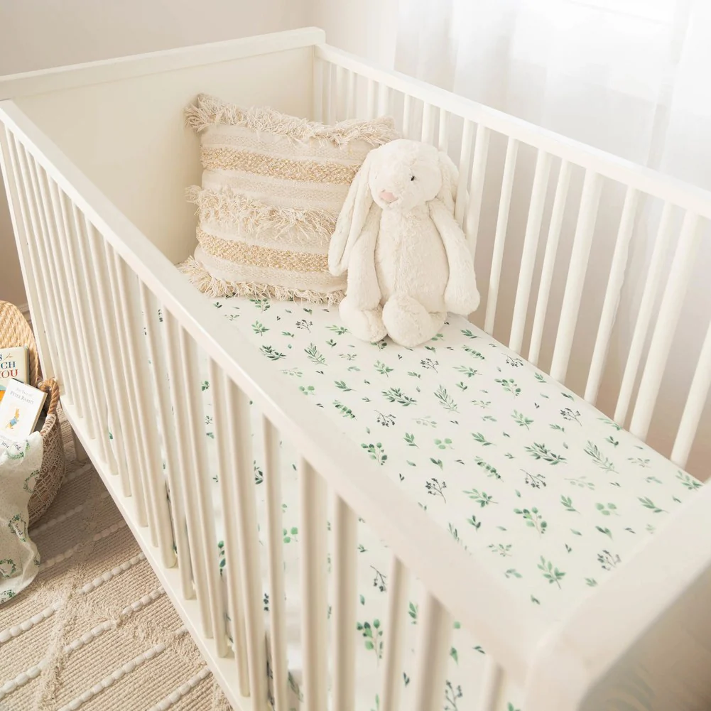 Lil North Bamboo and Cotton Blend Muslin Crib Sheet - Watercolour Foliage - Image 3