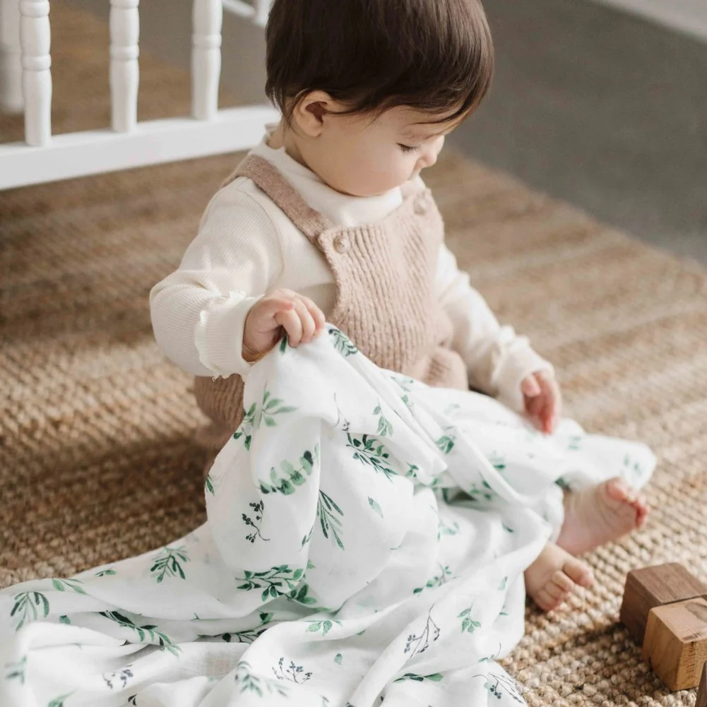 Lil North Bamboo and Cotton Blend Muslin Swaddle Blanket - Watercolour Foliage - Image 2