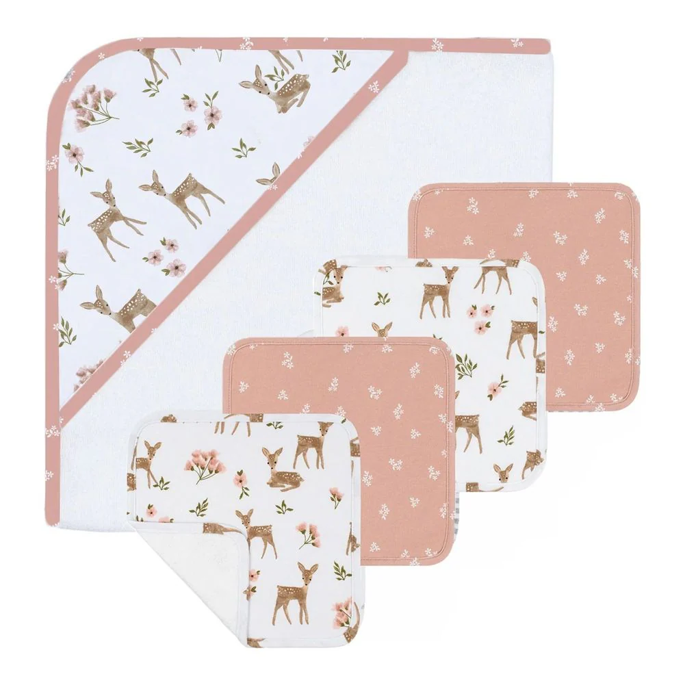 Living Textiles 5-Piece Hooded Towel and Washcloths Gift Set - Image 3