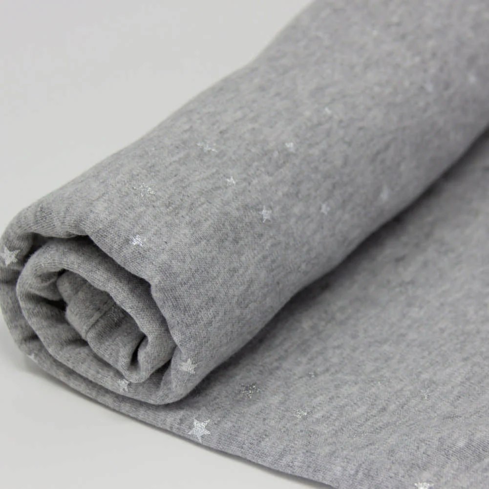 Living Textiles Cotton Jersey Swaddle Blanket - Grey Metallic Stars - Image 3