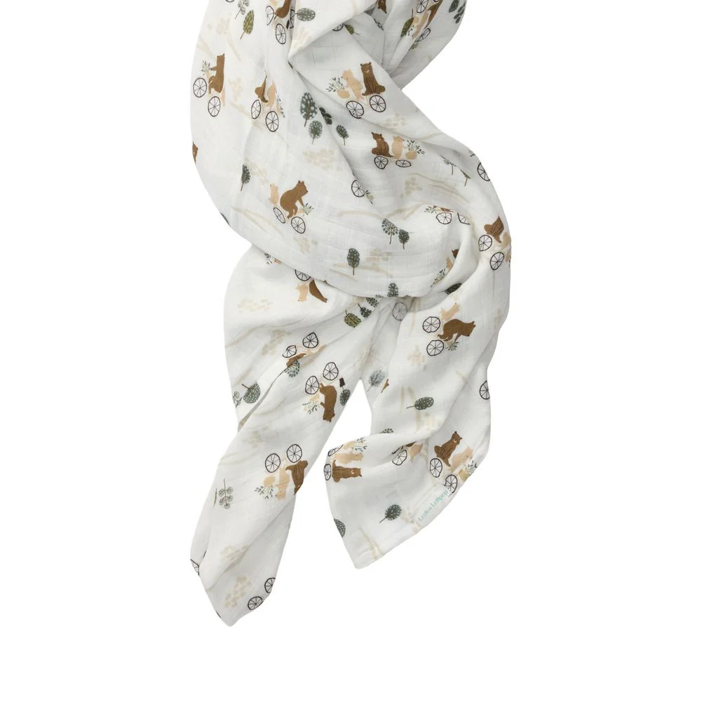 Loulou Lollipop Luxe Muslin Swaddle - Bears on Bikes - Image 2