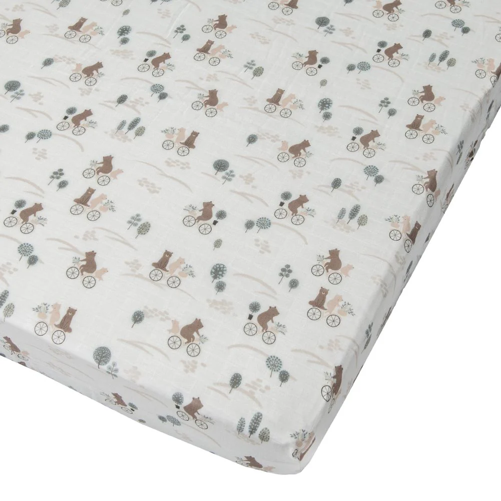 Loulou Lollipop Muslin Crib Sheet - Bears on Bikes