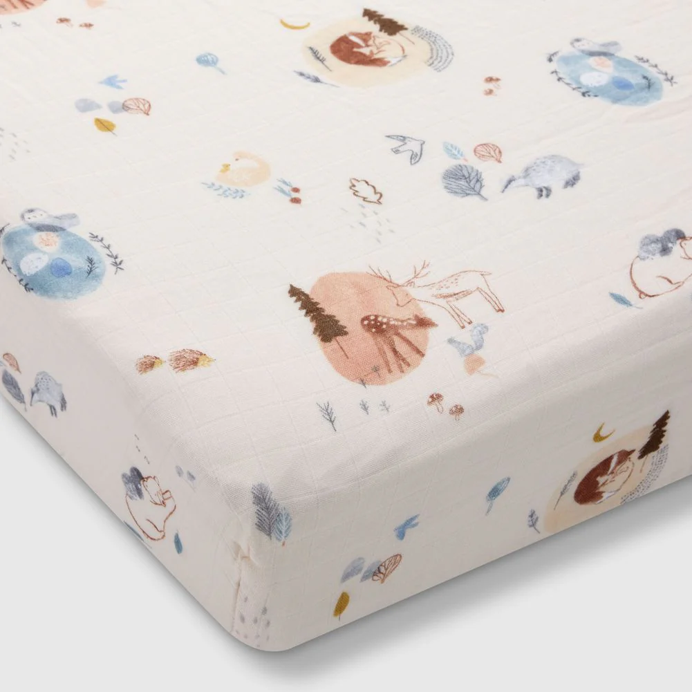 Loulou Lollipop Muslin Crib Sheet - Cozy Forest