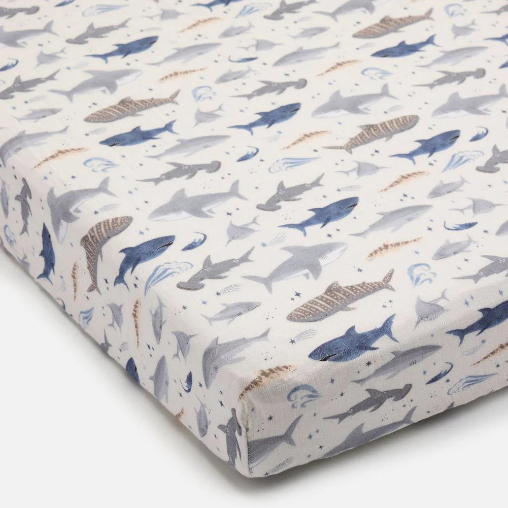 Loulou Lollipop Muslin Crib Sheet - Sharks