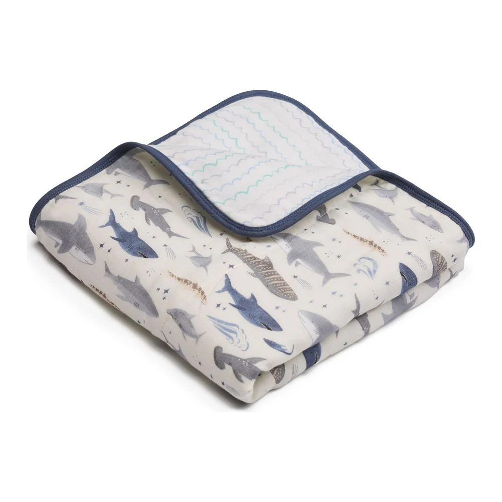 Loulou Lollipop Muslin Quilt Blanket - Sharks - Image 2