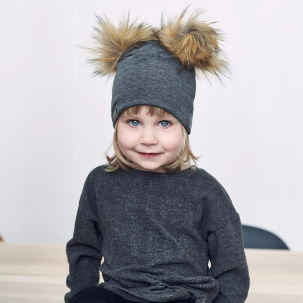 Lox Lion Double Pom Pom Bamboo Beanie - Grey (XS, 0-3 Months) - Image 2