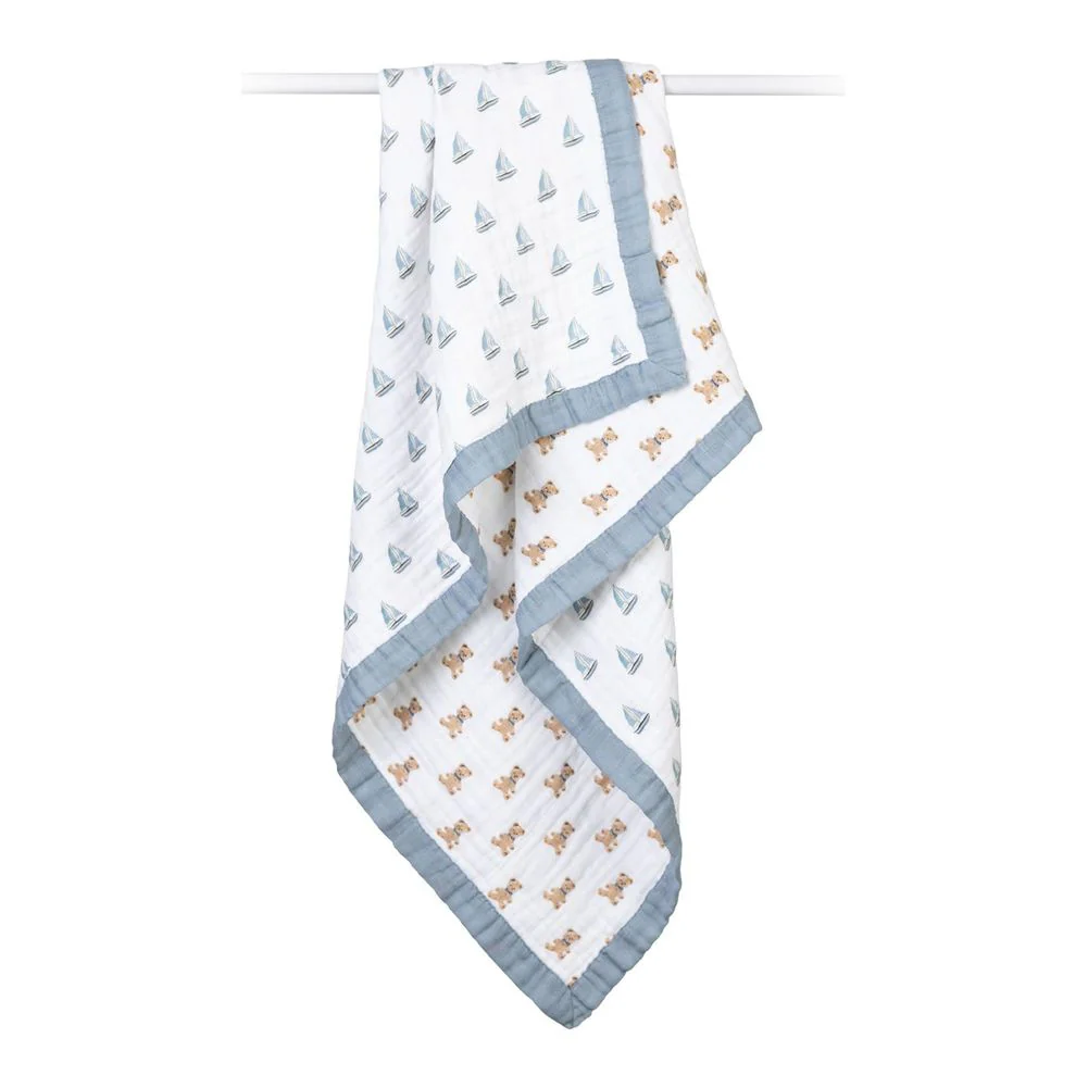 Lulujo Classic Muslin Quilt - Vintage Bear/Sailboats - Image 2