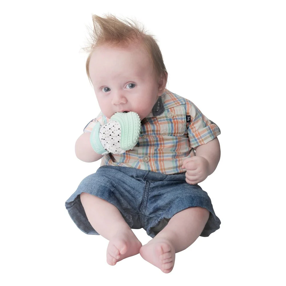 Malarkey Kids Munch Mitt Teething Mitt - Mint Green Triangles - Image 2