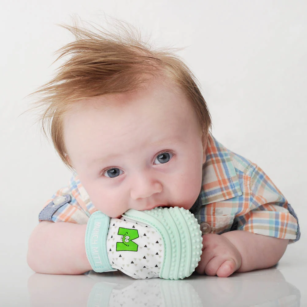 Malarkey Kids Munch Mitt Teething Mitt - Mint Green Triangles - Image 3