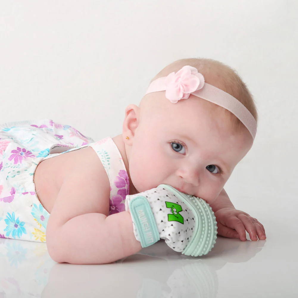 Malarkey Kids Munch Mitt Teething Mitt - Mint Green Triangles - Image 4