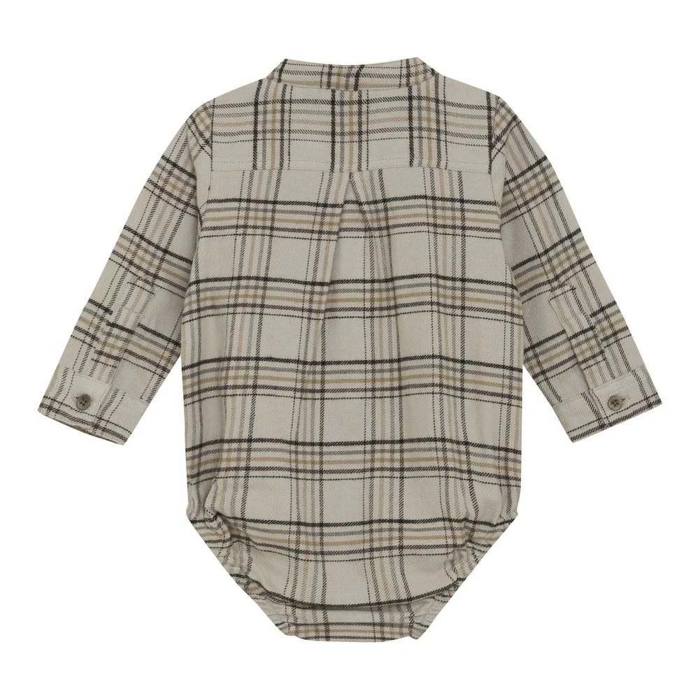 Minymo Long-Sleeve Checkered Bodysuit - Oxford Tan - Image 2