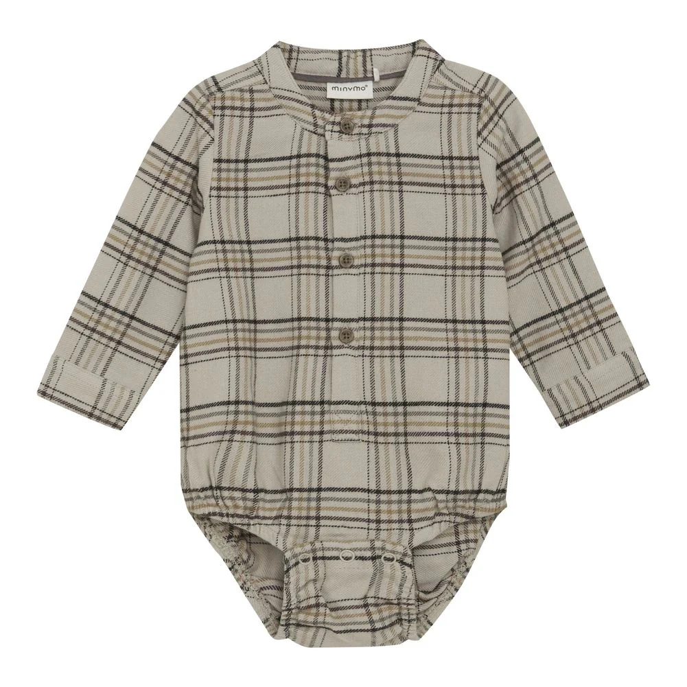Minymo Long-Sleeve Checkered Bodysuit - Oxford Tan - Image 5